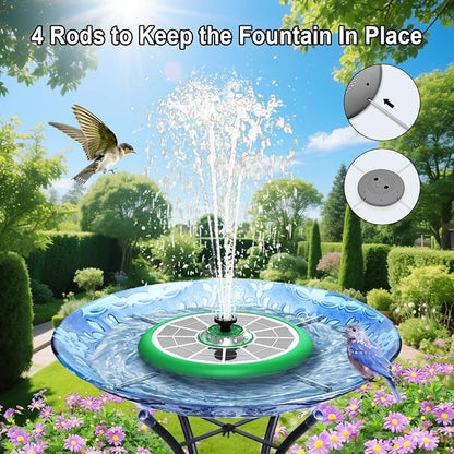 Solar Fountain UFO Style, 2026 Upgrade 5W Glass Solar Panel Bird Bath Fountain with LED Lights, 4000mAh Backup Battery, 7 Nozzles for for Garden, Pond, Pool, Patio Outdoor Water Feature