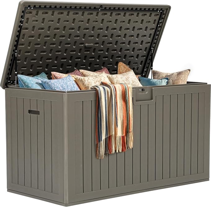YITAHOME 220 Gallon Extra Large Deck Box | Double-Wall Resin Outdoor Storage Box with Flexible Divider for Patio Cushions Pool Supplies Garden Tools, 990 lbs Load