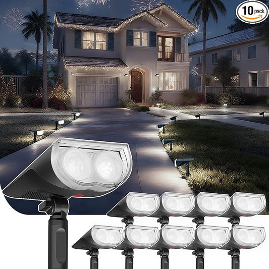 Linkind Solar Lights Outdoor StarRayS, Bright Solar Spot Lights Outdoor, IP65 Waterproof Spotlights for Garden Yard Landscape Walkway Patio Tree (Daylight, 10 Pack)