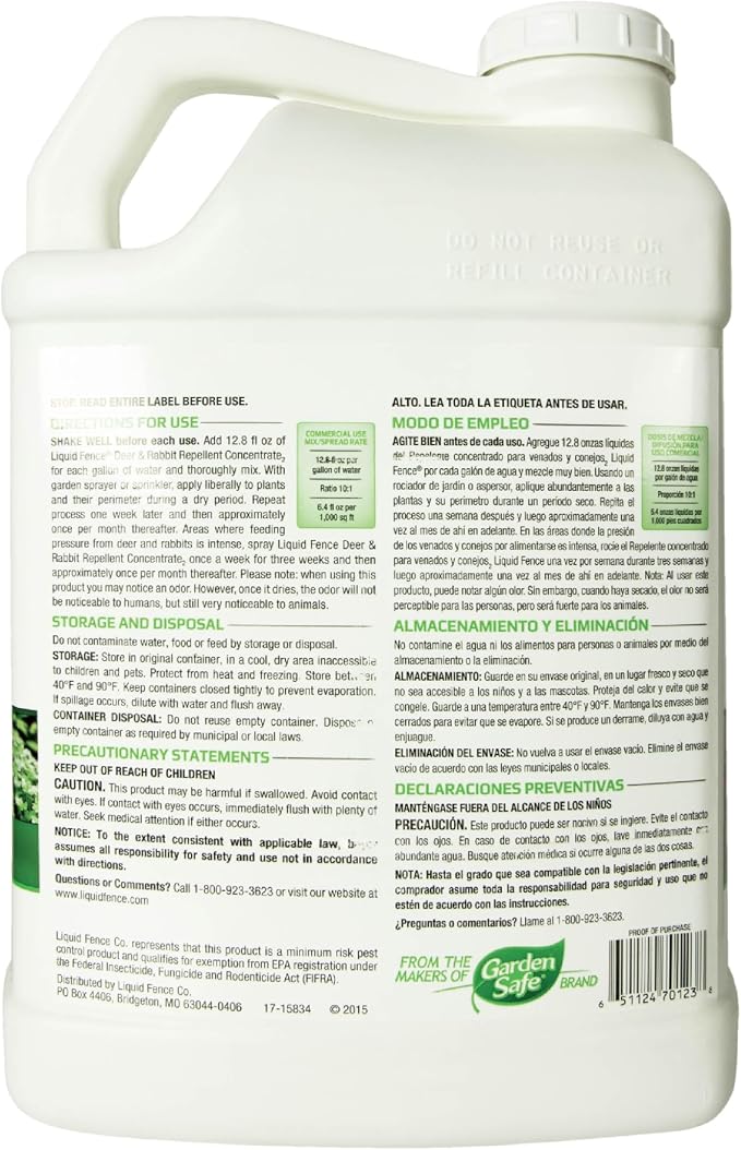 Liquid Fence Deer And Rabbit Repellent Concentrate 2.5 Gallons, Apply Year-Round, 2 Pack