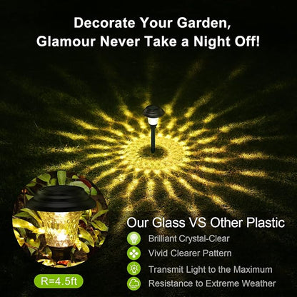 Glass Solar Lights Outdoor waterproof, 8 Pack Super Bright Solar Pathway Lights, Up to 12 Hrs Long Last Auto On/Off Garden Lights Solar Powered, Stainless Steel LED Light For Yard Landscape Warm White