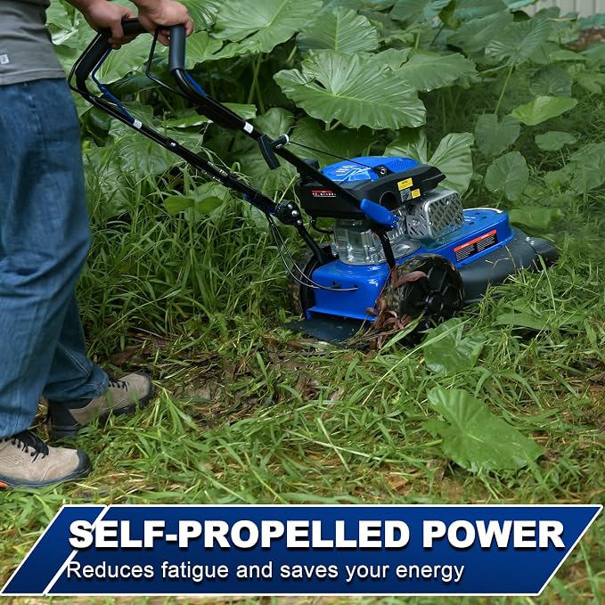 BILT HARD Self-Propelled Walk-Behind String Trimmer, 170cc 4-Cycle Gas Brush Cutter, 22" Cutting Diameter, 8-Position Height Adjustment, 10" Flat-Free Wheels, Brush Mower for Lawn, Yard, Field