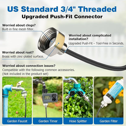 Mellbree Misters for Outside Patio 100FT/30M, Pre-Assembled Misting Cooling System with 30 Brass Nozzles & 3/4" Adapter, Outdoor Mister for Garden, Backyard, Livestock Ranch, Greenhouse, Pool Area