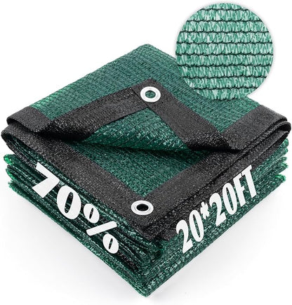 Cool Area 70% Sun Shade Cloth Mesh Tarp with Grommets for Plant Cover 20x20ft Patio Canopy Garden Pergola Greenhouse Car Barn Kennel Dark Green