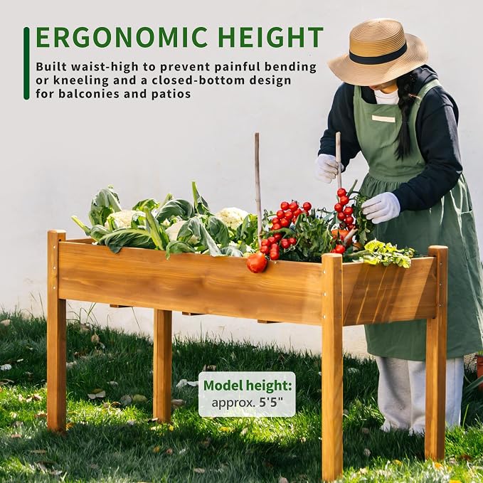 30" H Raised Garden Bed with Legs, Fir Wood Elevated Garden Bed Planter Box | Plant Stand Indoor/Outdoor for Tomato, Strawberry Herb Garden Planter