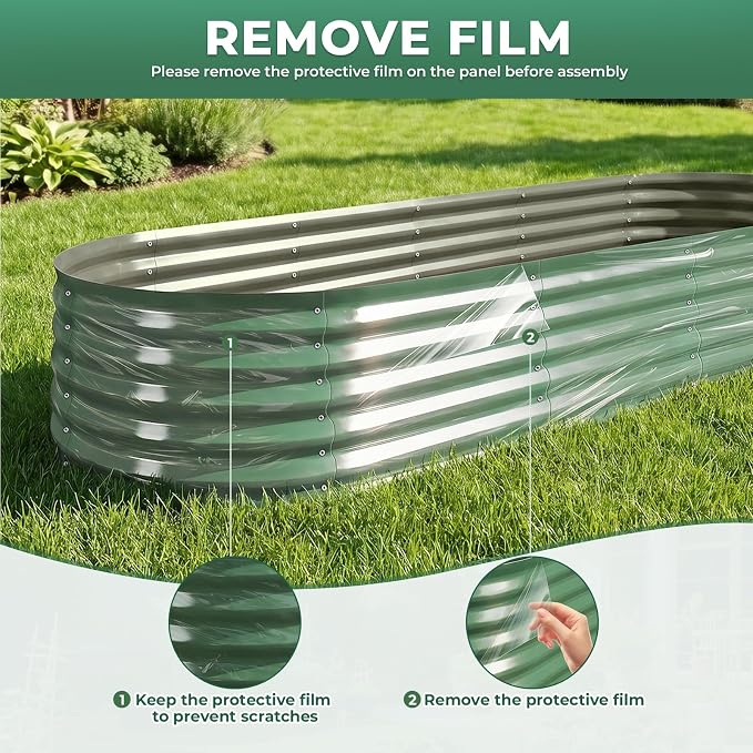 Galvanized Raised Garden Bed, 8x2x1.5ft Oval Metal Planter Raised beds with Gloves, Support Rod, Rust-Resistant Deep Root Planters for Outdoor Vegetables, Flowers, Herb-Forest Green