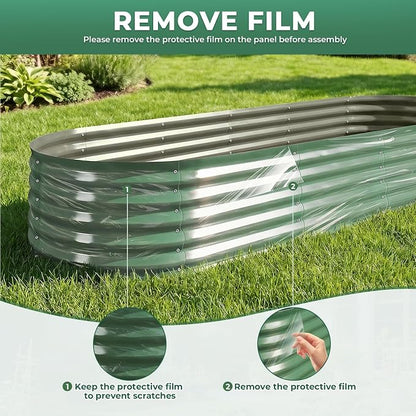 Galvanized Raised Garden Bed, 8x2x1.5ft Oval Metal Planter Raised beds with Gloves, Support Rod, Rust-Resistant Deep Root Planters for Outdoor Vegetables, Flowers, Herb-Forest Green