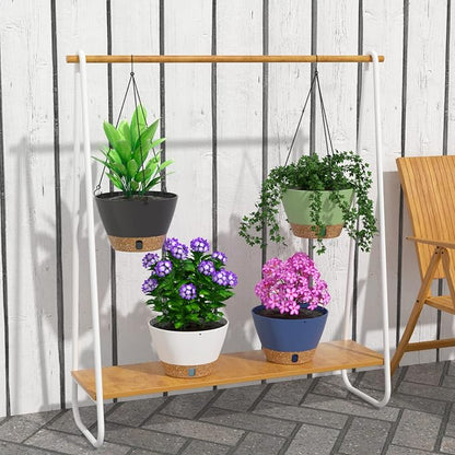 ZMTECH 2 Pack 10 Inch Hanging Baskets for Plants Outdoor Indoor, Modern Blue Planters with Water Level Window & Metal Chain for Balcony Patio Garden Home Decor
