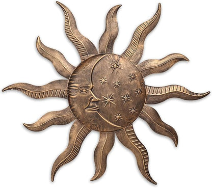 VCUTEKA 27" Sun Metal Wall Art Outdoor Decor Moon Wall Decoration Metal Wall Sculpture Hanging Garden Wall Art Wall Sculpture for Indoor Outdoor Patio Fence Decor Gold
