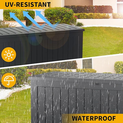 270 Gallon Resin Deck Box Waterproof Outdoor Storage Box for Patio Furniture Pool Accessories Indoor Storage for Cushion Garden Tools, Black