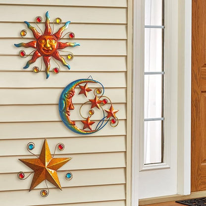Limygus Set of 3 Celestial Sun Moon Star Metal Silhouette Wall Art, Waterproof Hanging Decor for Home Bedroom Bathroom Office