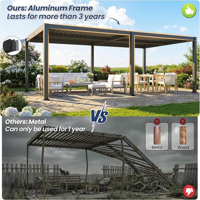 12' x 20' Louvered Pergola, Aluminum Frame Outdoor Pergola with Adjustable Louvered Roof & Integrated Gutter System, Hardtop Patio Gazebo for Backyard, Patio, Garden, Dark Gray