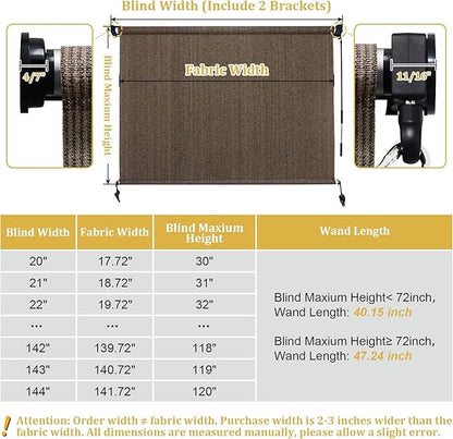Shade&Beyond Custom Size Outdoor Roller Shades Cordless Patio Roll Up Blinds Exterior Shade Cloth Roll for Porch, Mocha