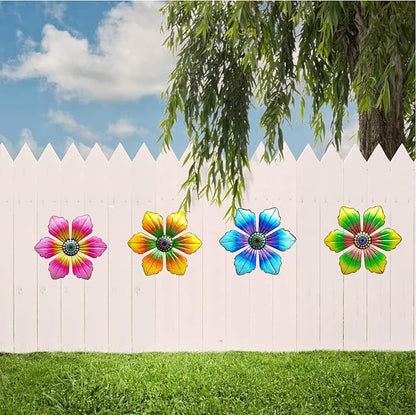 LITIALLY 4PCS Metal Flowers Outdoor Decor, 6 Inch Garden Wall Art Decorative, Metal Flower Outdoor Wall Sculptures Hanging Indoor Outdoor Home, Garden