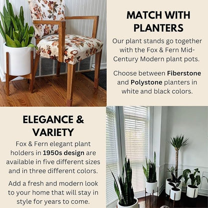 Fox & Fern Mid Century Plant Stand — 10 Inch Fixed Size Wooden Plant Stand for Indoor Planters (Not Included) - Raised Flower Pot Holder for Indoors - Plug In Design - Two Height Options - Acacia