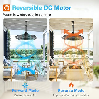 addlon Outdoor Ceiling Fan for Patios, 24 inch Black Waterproof Gazebo Fan Remote&APP Control, 6 Speeds, Noiseless, Reversible, Plug in Hook Mount Ceiling Fan for Pergola Canopy Porch