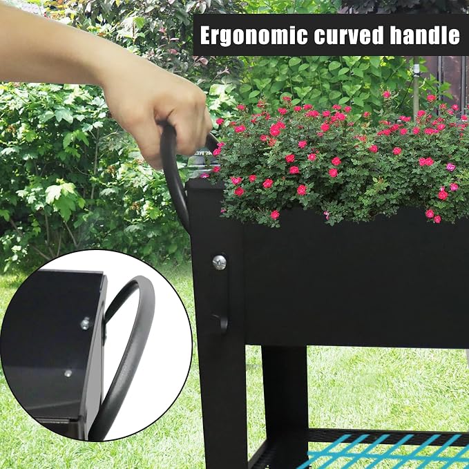 Raised Garden Planter Beds with Wheels Legs, Large Planters Box for Indoor Outdoor Plants,Metal Galvanized Elevated Rectangle Herb Planter Box for Vegetables Flower Patio 31.5" H