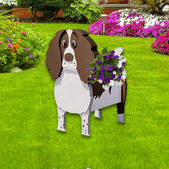 Springer Spaniel Dog Planter Pots, 9.45 x 6.89 x 13.35 Inches | Dog Flower Pot, Cute Animal Shaped Plant Pot, Gifts for Women & Pet Lovers, Indoor Outdoor Garden Home Office Decor