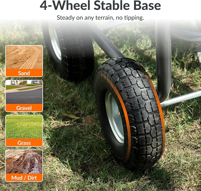 Giraffe Tools Heavy Duty Garden Hose Reel Cart with Wheels - Industrial Outdoor Hose Storage Reel, Pre-Installed Guide for 250-Feet of 5/8" Hose Capacity