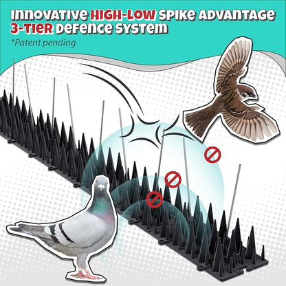 15 Pack Upgraded Bird Deterrents for Outside Patio - Balcony Pigeon Deterrent with 2400 Spikes to Keep Birds Away. Anti Bird Spikes for Pigeons and Other Small Birds, Crows, Woodpecker Deterrents