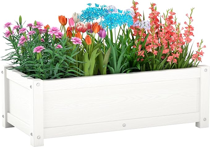 HDPE Raised Planter Box Outdoor,Rot-Resistant and Non-Cracking,Small Raised Beds for Gardening 29.5 * 14.4 * 9.8 in for Yard,Lawn,Outdoor Planter Boxes Rectangle with Drainage Holes White