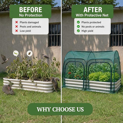 PORAYHUT All-in-One Raised Garden Bed and Crop Cage Net Kit, Metal Outdoor Planter Box with Protective Mesh Greenhouse Cover for Backyard Vegetables, Herbs, Flowers (6.56 * 3.3FT Raised Bed &Net)