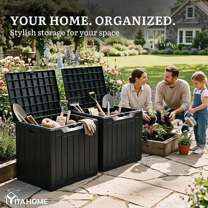 YITAHOME 31 Gallon Deck Boxes Set of 2 | Lockable Outdoor Storage Bins with Silver Decorative PVC Trim Panels for Patio Cushions, Garden Tools, Weather-Resistant