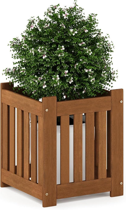 Furinno TIOMAN Planter Box, Hardwood Flower Box, Cube Garden Box, in Teak Oil, Outdoor Indoor, Garden, Patio, Balcony, Light Wood