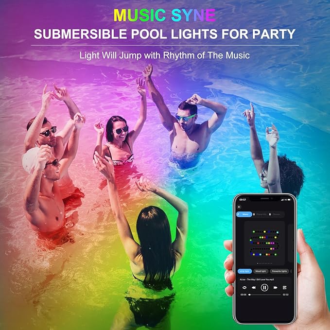 RGB Underwater Pond Lights, Super Bright LED Submersible Fountain Lighting Colored Landscape Spotlights, Bluetooth APP Control IP68 Waterproof for Fish Aquarium Tank Garden Yard Pool (Set of 4)