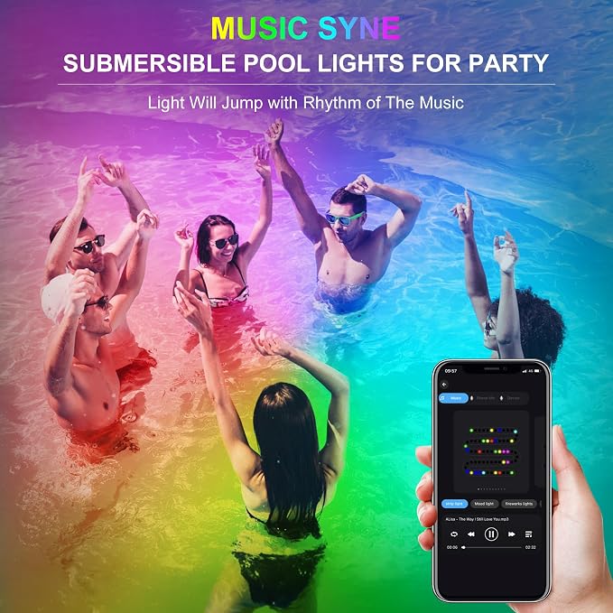 RGB Underwater Pond Lights, Super Bright 18 LED Submersible Fountain Lights Color Changing Spotlights, Bluetooth APP Control IP68 Waterproof for Fish Aquarium Tank Garden Yard Pool(Set of 8)