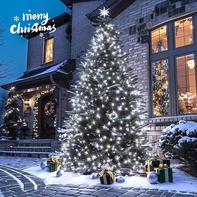 JMEXSUSS 600 LED Solar Christmas Lights, 206.7ft Solar String Lights, White | Christmas Lights Outdoor Waterproof, 8 Modes White Solar Lights for Yard Patio Tree Garden Wedding Party Christmas Decor