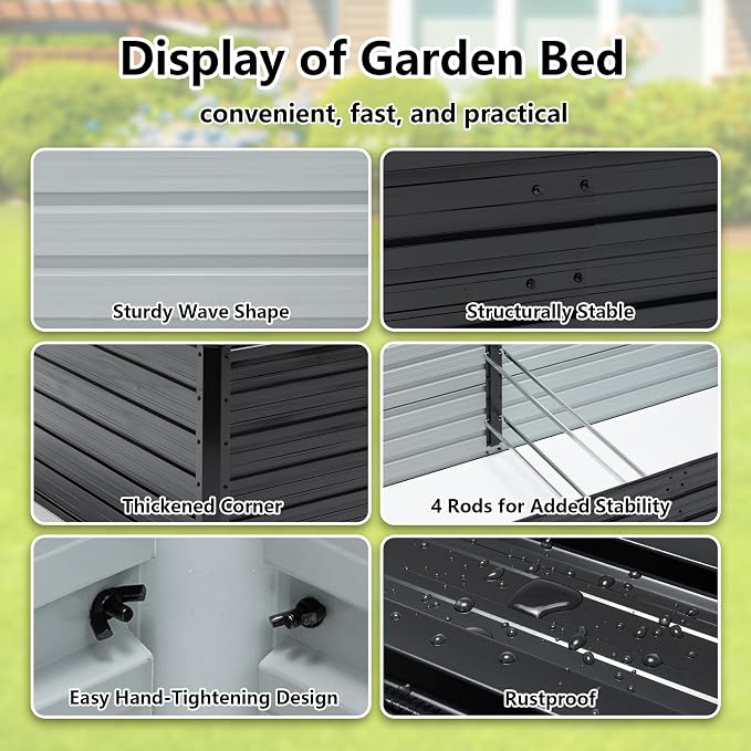 Thanaddo Galvanized Raised Garden Bed 8x4x2ft Outdoor Planter Box Galvanized Steel Garden Bed Kit for Vegetables, Flowers, Herbs and Succulents Black