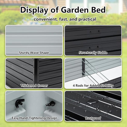 Thanaddo Galvanized Raised Garden Bed 8x4x2ft Outdoor Planter Box Galvanized Steel Garden Bed Kit for Vegetables, Flowers, Herbs and Succulents Black