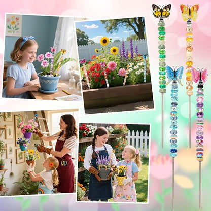 280 Pcs DIY Beaded Garden Stakes Kit with Crystal Stoppers | Garden stakes kit with beads colorful crystal stoppers, DIY fairy wands, garden decor, outdoor crafts