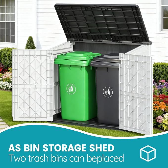 Outdoor Horizontal Storage Cabinet Box 36 Cu Ft with Lockable Doors, Outdoor Storage Shed Portable Waterproof for Backyard Garden