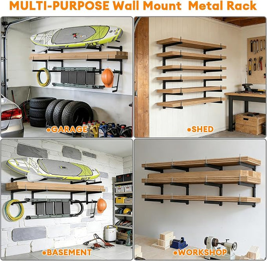 Lumber Storage Rack Wall Mount - Wood Storage Racks Heavy Duty Metal Shelf Wall Mount Wood Organizer Racks for Shed, Workshop, Garage, Basement, Wall Storage Racks - Indoor & Outdoor Use