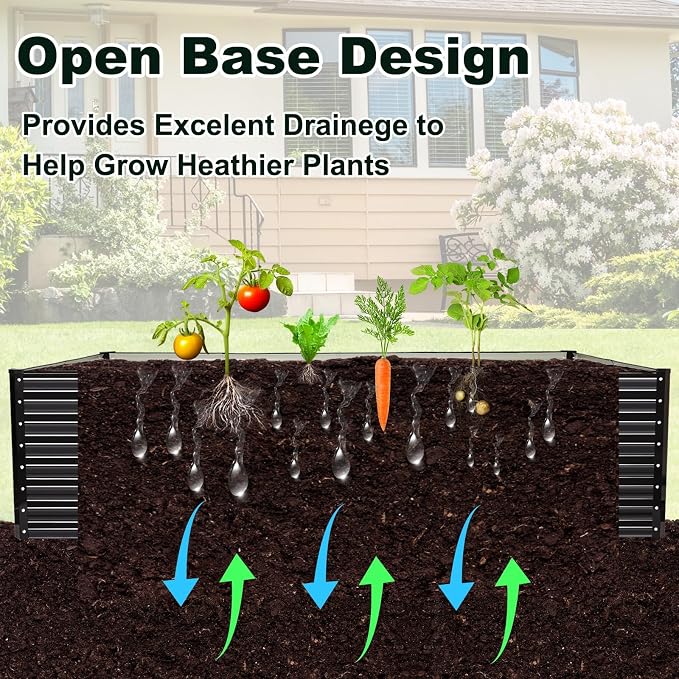 JERIA 8×4×2ft Galvanized Raised，Outdoor Metal Raised Garden Bed, Rectangular Deep Root Planter Box for Vegetables, Flowers, Herbs
