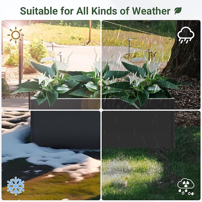 Metal Planter Box 46” x 16” x 16”, Tall Rectangle Planter Box | with Drainage Holes & Rust-Proof Coating, Modern Outdoor Black Planter Box for Porch, Garden, Patio, Yard