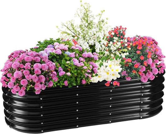 TBMLC 17" Tall Elevated Oval Metal Raised Garden Bed - 5ft x 2ft in Size and 0.8MM Thick Durable Planter Bed/Box for Vegetables Flowers Succulent at Patio/Garden Outdoor (Black, 5X2X1.4 FT)