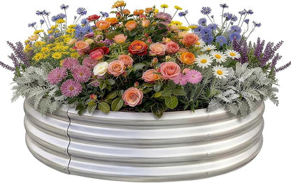 Land Guard 3×3×1ft Galvanized Raised Garden Bed Kit, Round Galvanized Planter Raised Garden Boxes Outdoor, Large Metal Raised Garden Beds for Vegetables, Silver