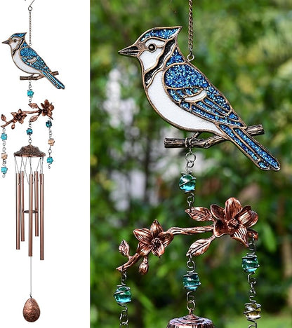 Wind Chimes - Wind Chimes for Outside Deep Tone 32 inches 5 Aluminum Tubes, Birthday, Memorial, Gifts for Mom, Grandma, Daughter, Decoration for Home, Garden, Patio, Backyard (32" Bluejay)