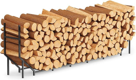 Ebeneze 8.6FT Firewood Rack Holder Outdoor, Heavy Duty Metal Firewood Storage Stand for Patio, Stable Log Holder Wood Stacker Firewood Organizer for Porch Backyard