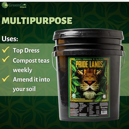 GreenGro Pride Lands Veg 6-3-3.5 | Organic Dry Top Dress Fertilizer | Microbes + Biochar + Mycorrhizae + Amendments | Vegetative Stage Plant Food | Bigger Yields | Indoor & Outdoor | 35 lb