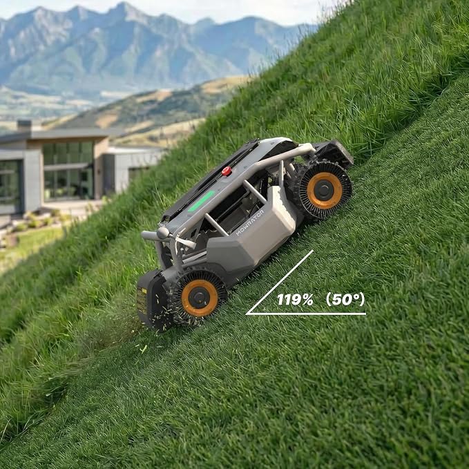 Mowrator S1 4WD 18Ah Remote Control Lawn Mower with Grip Tread Tires, All-Season Yard Care, 119% (50°) Slope Climbing, with Leaf Shredding Vacuum, 21" Width, 1.5–4.3" Cutting Height, Up to 1.12 Acres