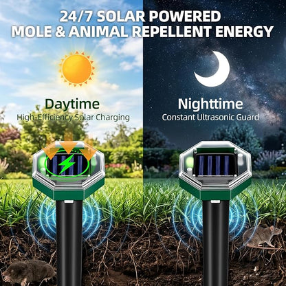2026 Mole Repellent Solar Powered, Ultrasonic Gopher Vole Repeller for Yard, Mole Stakes Deterrent for Vole Groundhog Chipmunk Snake, Rodent Repeller Outdoor for Lawns Gardens Farms (8 Pack)