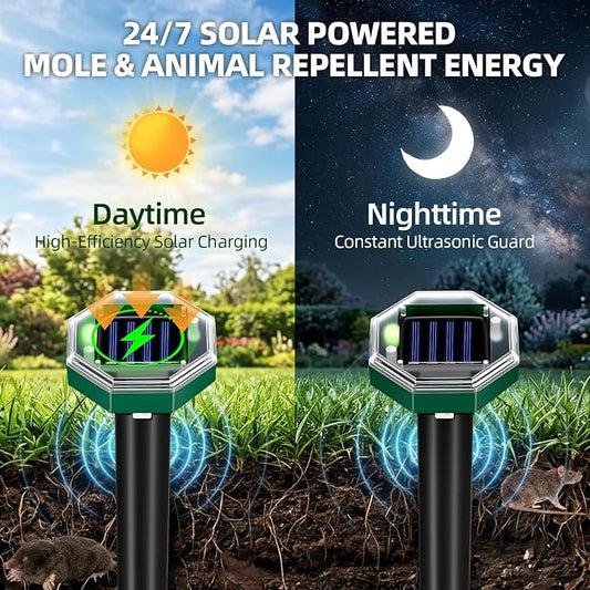 2026 Mole Repellent Solar Powered, Ultrasonic Gopher Vole Repeller for Yard, Mole Stakes Deterrent for Vole Groundhog Chipmunk Snake, Rodent Repeller Outdoor for Lawns Gardens Farms (8 Pack)