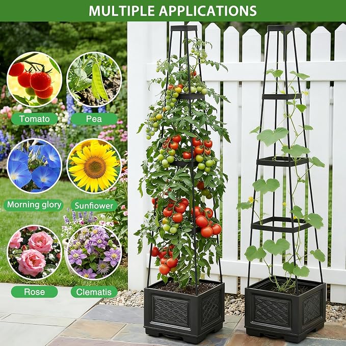 Tomato Planter with Wheels & Self Watering - 57" Tiered Pot with Drip Tray for Climbing Plants, Vegetable Vine, Flowers - Mobile Indoor/Outdoor Gardening for Small Space, Patio