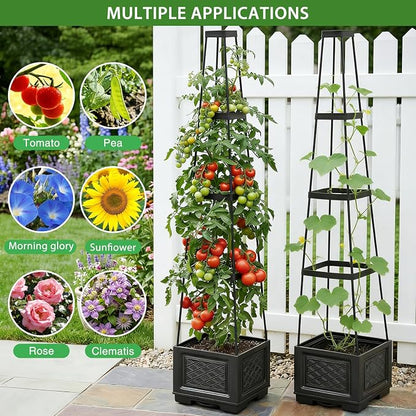Tomato Planter with Wheels & Self Watering - 57" Tiered Pot with Drip Tray for Climbing Plants, Vegetable Vine, Flowers - Mobile Indoor/Outdoor Gardening for Small Space, Patio