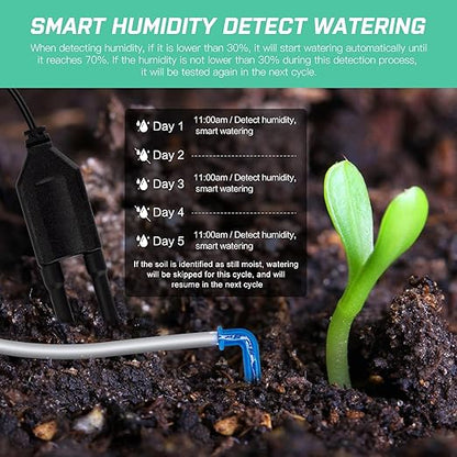 Automatic Plant Waterer Indoor Self Watering System for 15 Potted Plants, Auto Drip Irrigation Kit Programmable Water Timer with Smart Humidity Detection, Blue