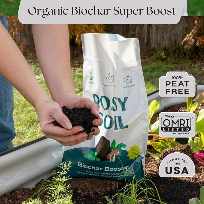Rosy Soil Biochar Booster, Biochar Soil Amendment, 8 Quarts | Horticultural Charcoal, For Vegetable Gardens & Flowers, Outdoor & Indoor Plants, with Mycorrhizae, Worm Castings & Compost